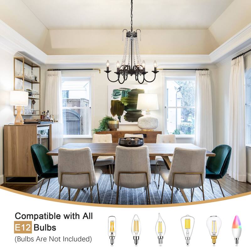 6-Light Candle Design Hanging Crystal Linear Chandelier Lighting for Kitchen Island