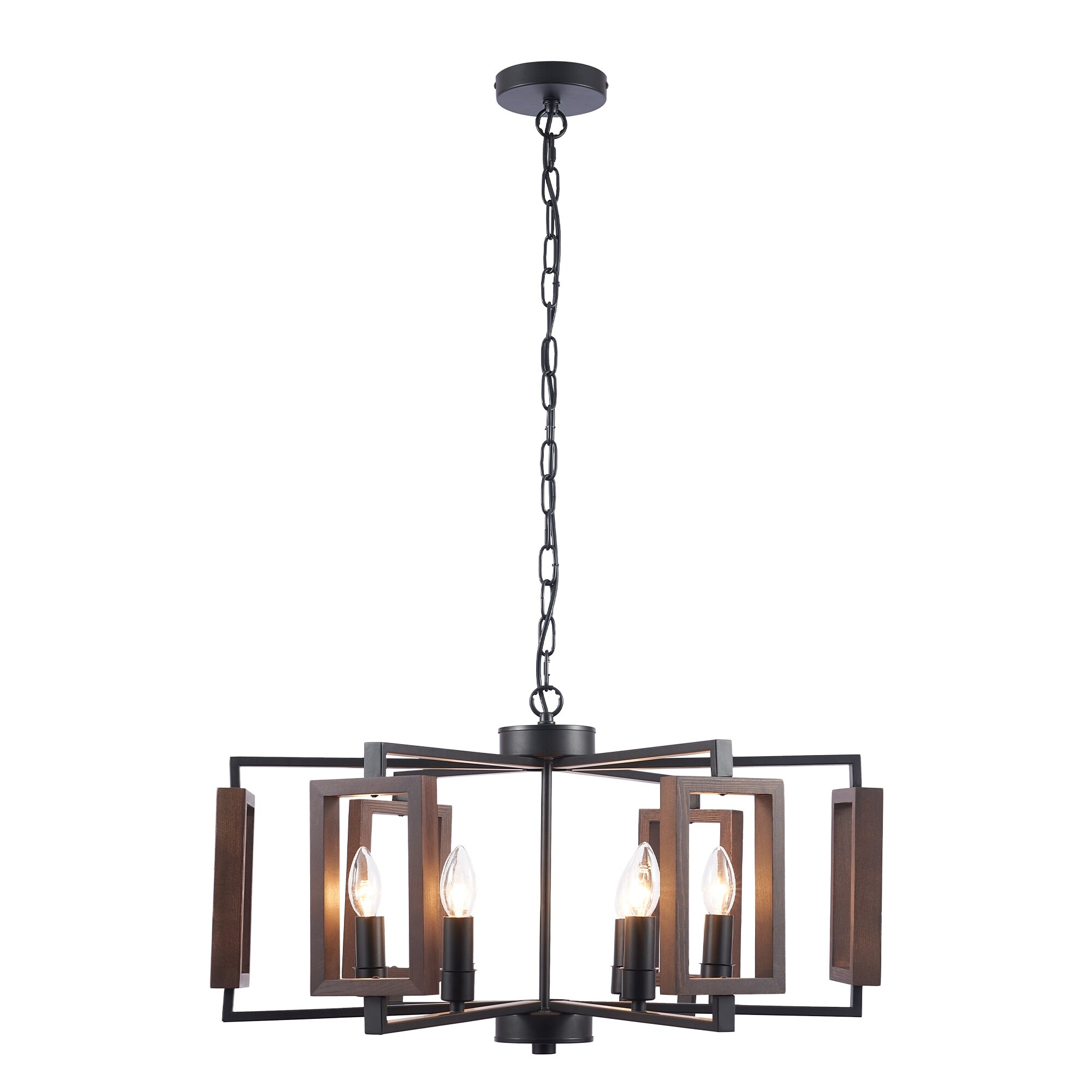 CO-Z Vintage Wood Pendant Chandelier w 6 Light Hexagonal