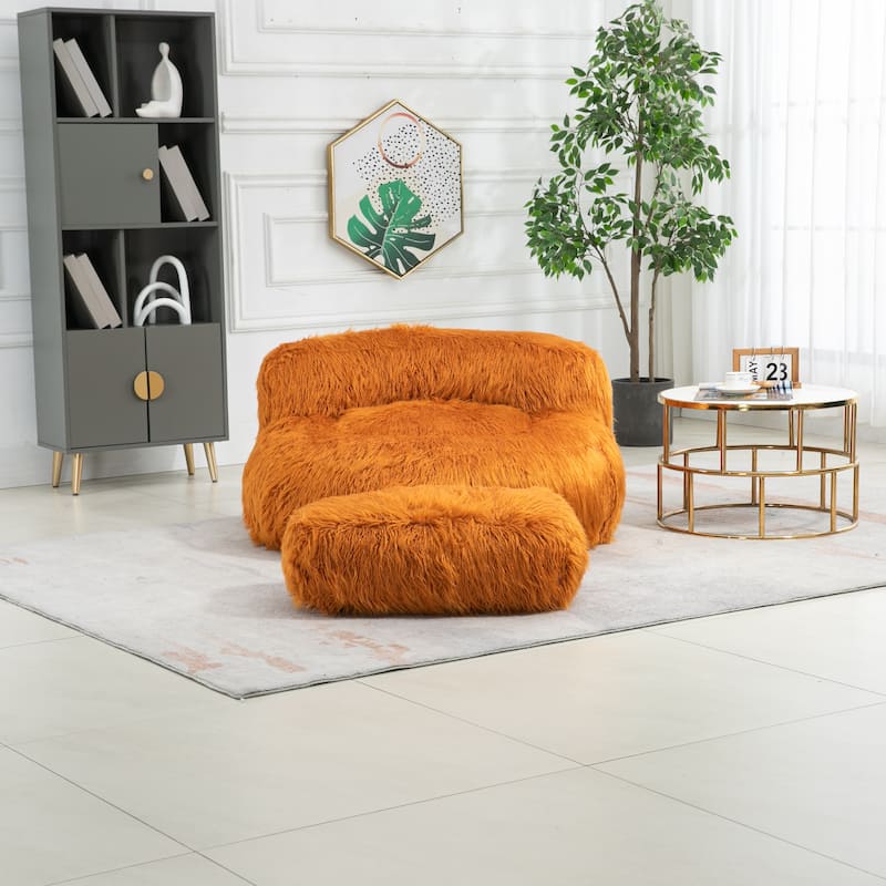 Plush Bean Bag Chair Lazy Sofa with Footstool - Bed Bath & Beyond ...