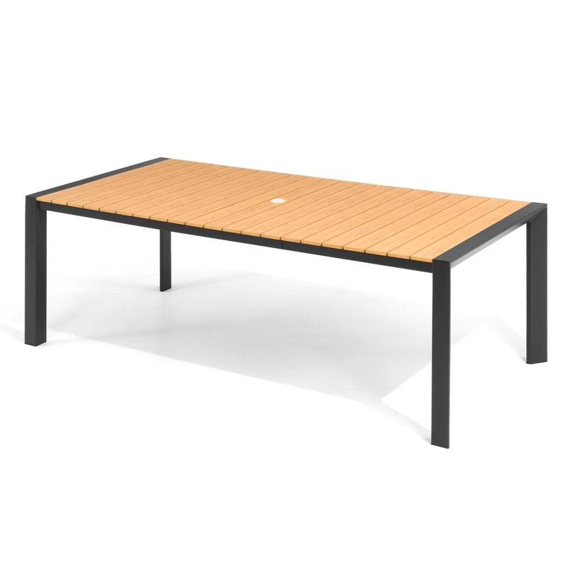 VredHom Premium Outdoor Patio Aluminum Dining Table with Umbrella Hole - Brown-83.85in