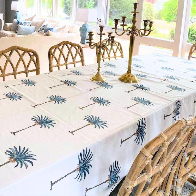 Coastal Tablecloth - Palm Tree Blue