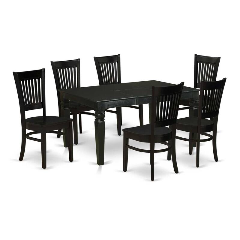 HomeStock 7-Pc Rectangle Black Finish Solid Wood Top Dining Table with 6-Chairs with Butterfly Leaf Slat Back