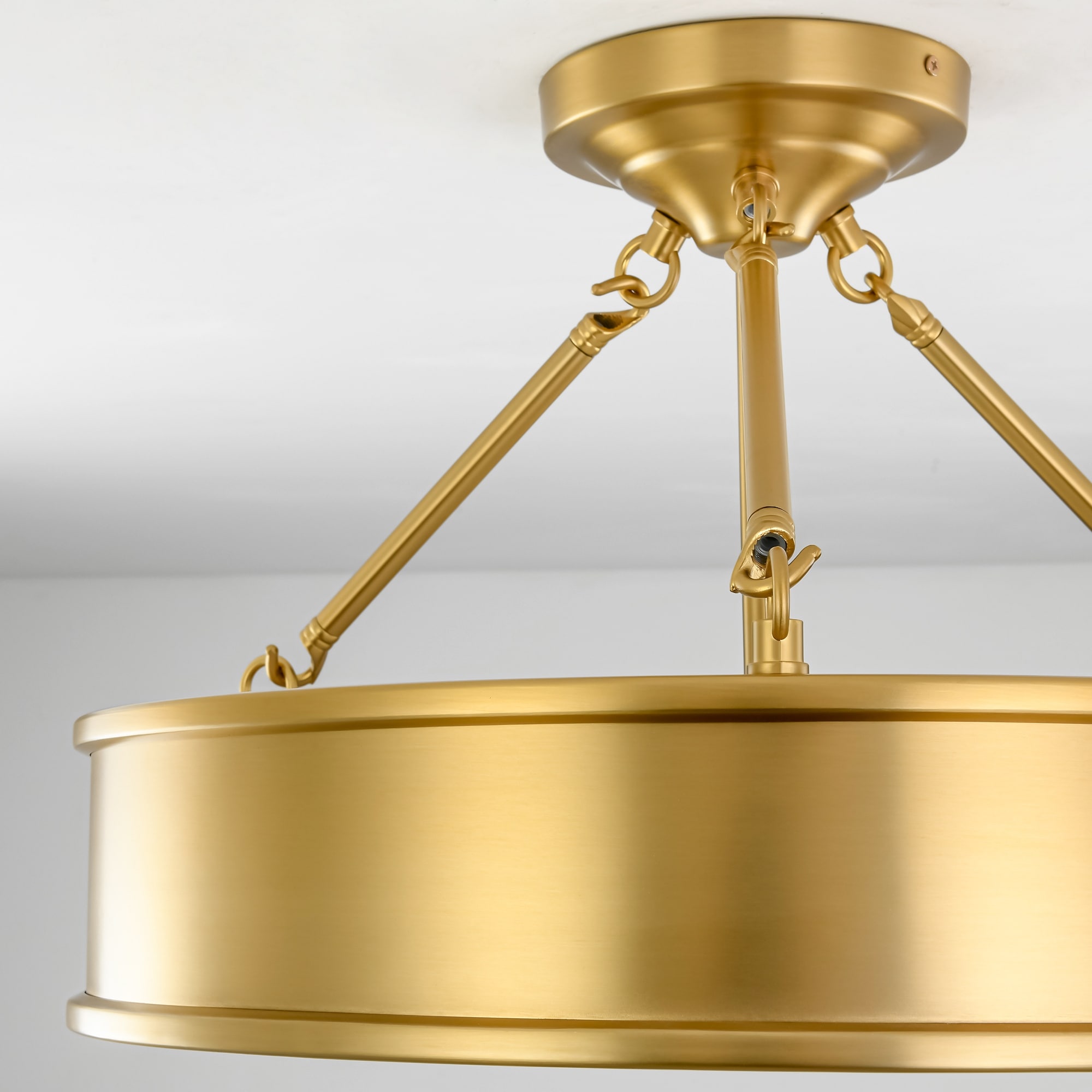 18.5 in. Modern Retro Brushed Gold Drum Integrated LED Semi-Flush