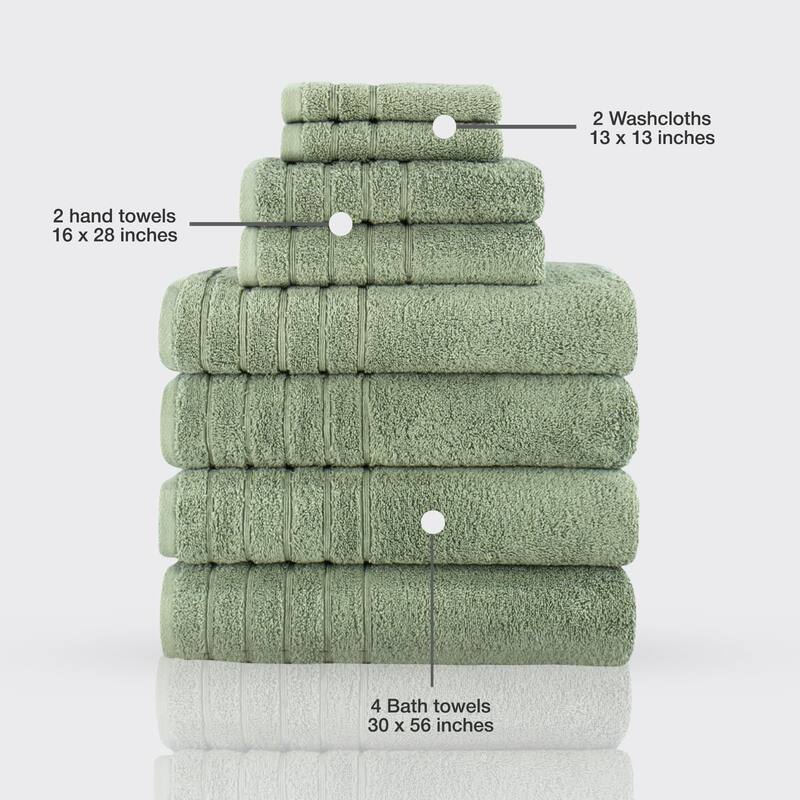 Towels Beyond 8 Piece Turkish Cotton Towel Set 670 GSM Washcloth, Hand & Bath Towel