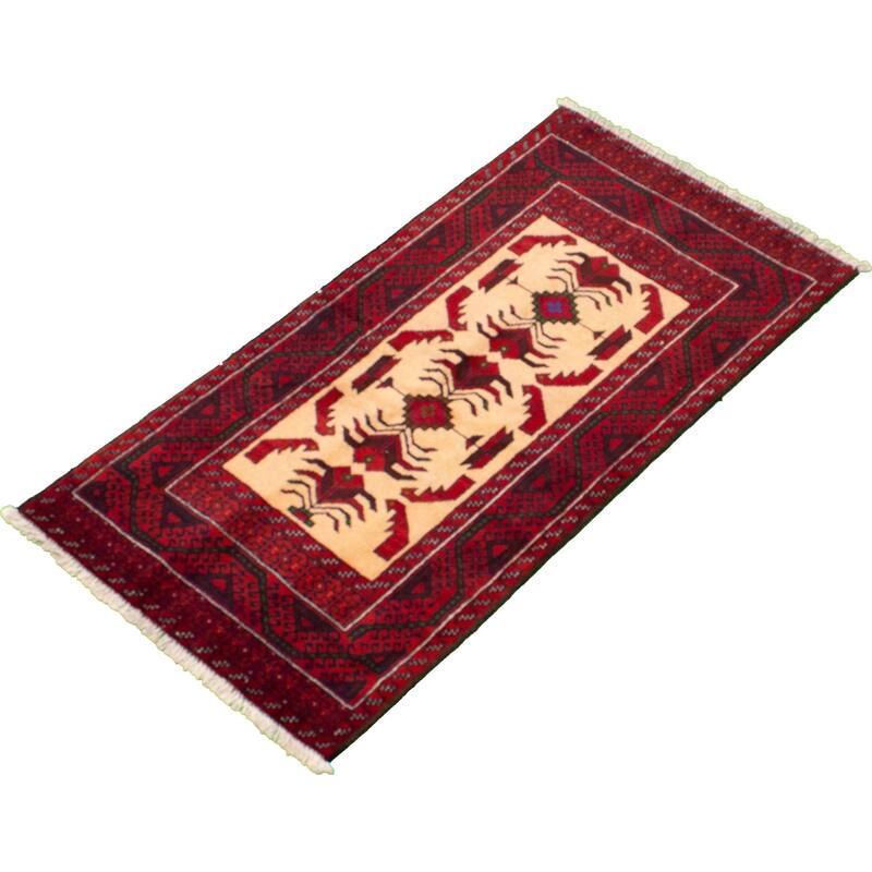 Hand-knotted Rizbaft Red Wool Rug - 3'0" x 5'10"/3'0 x 5'10