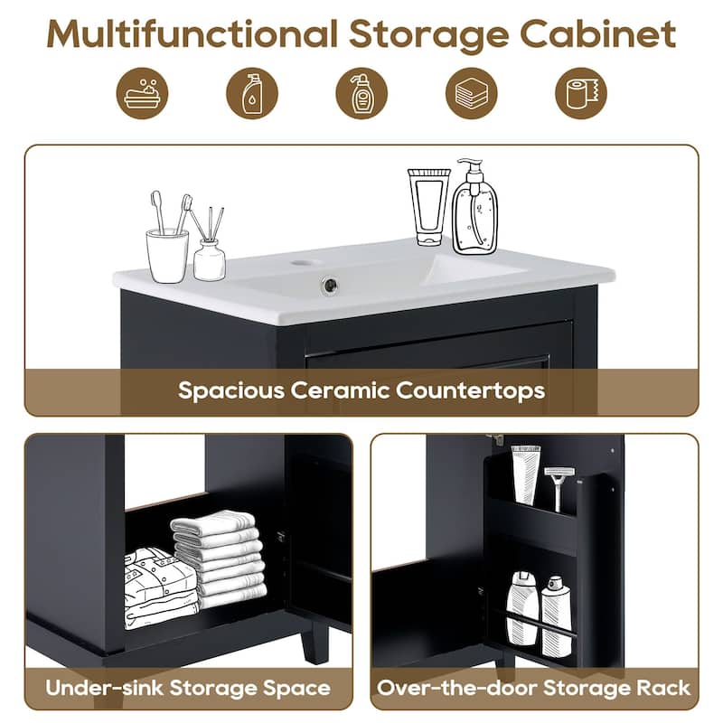 Modern 20" Bathroom Vanity with Freestanding Cabinet, Integrated Ceramic Basin & Storage