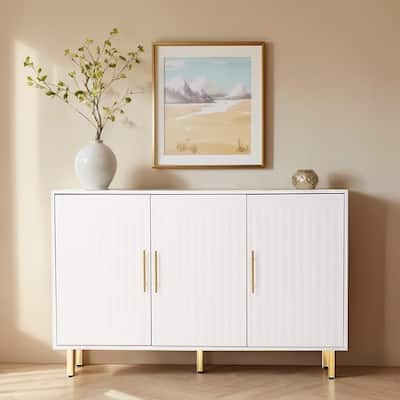 3-Door Large Storage Sideboard with Gold Handles for Kitchen, Dining Room and Living Room.55.12" W Accent White Buffet Cabinet