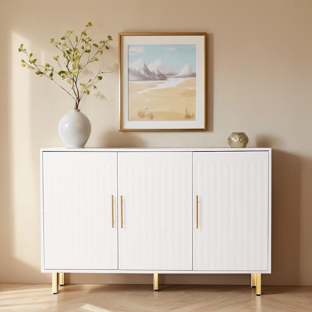 Storage Cabinet with 3 Doors, Coffee Bar Cabinet with Metal Legs, Kitchen Buffet Cabinet with Adjustable Shelves