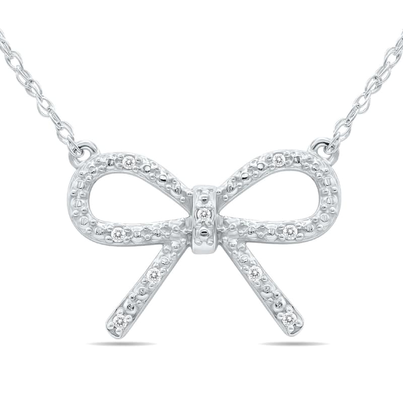 Marquee Ribbon Bow Knot Diamond Pendant in .925 Sterling Silver