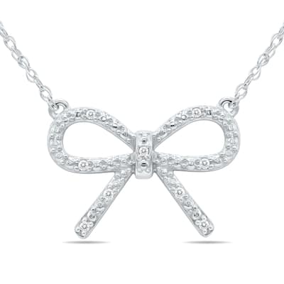 Marquee Ribbon Bow Knot Diamond Pendant in .925 Sterling Silver