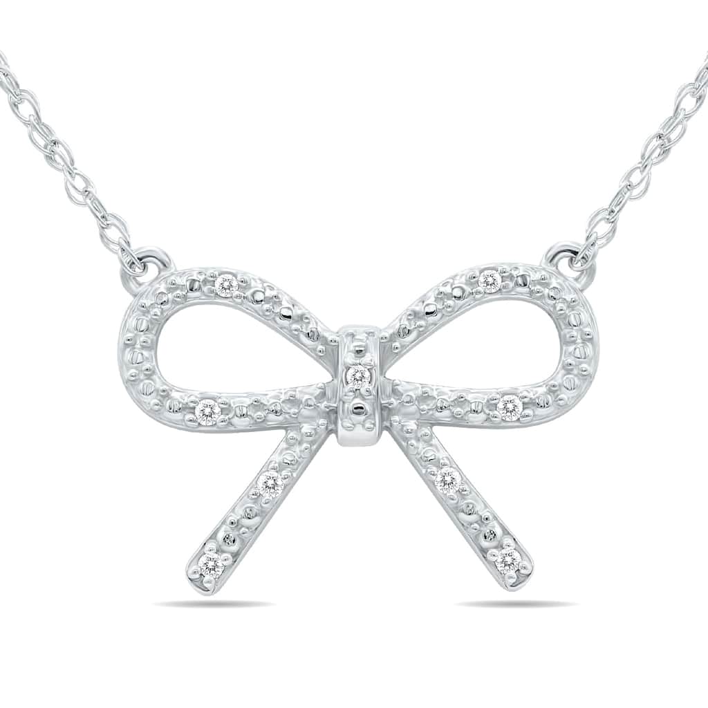 Marquee Ribbon Bow Knot Diamond Pendant in .925 Sterling Silver