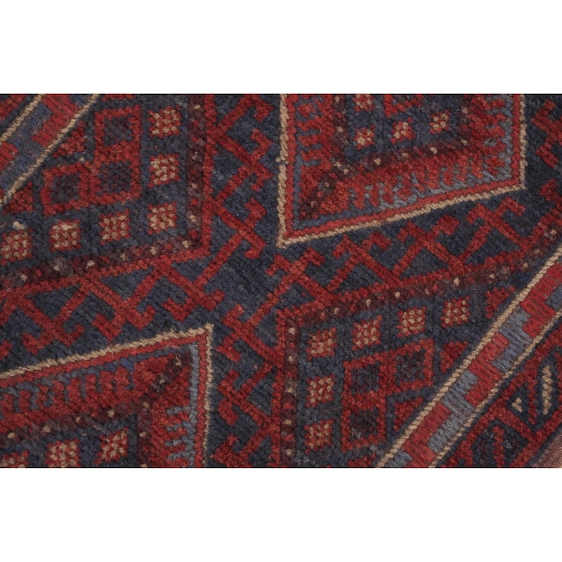 Hand Knotted Oriental 100% Wool Carpet Traditional Tribal Red Balouch Runner Rug - 8' 0'' X 2' 1''
