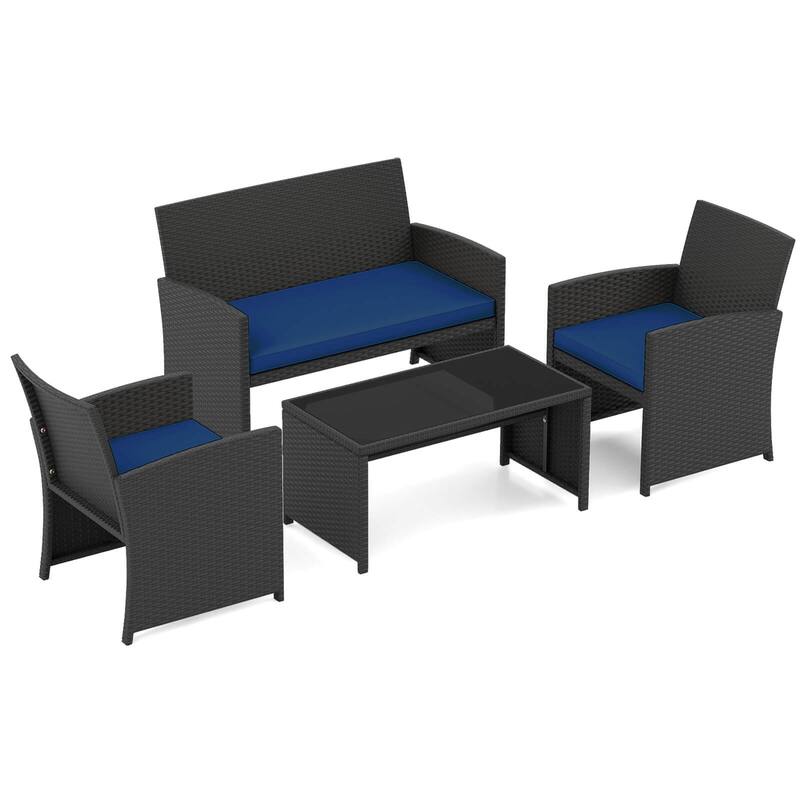 Costway 4 PCS Patio Conversation Set with Seat Cushions & Tempered - See Details