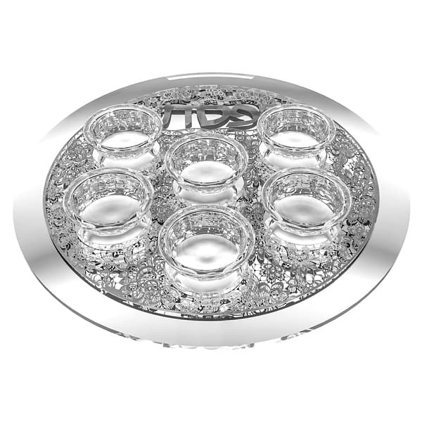 Mirror And Glass Seder Plate With Silver Floral Plate As Pictured