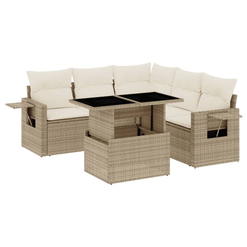 vidaXL Patio Sofa Set with Cushions Outdoor Furniture 6 Piece Poly Rattan