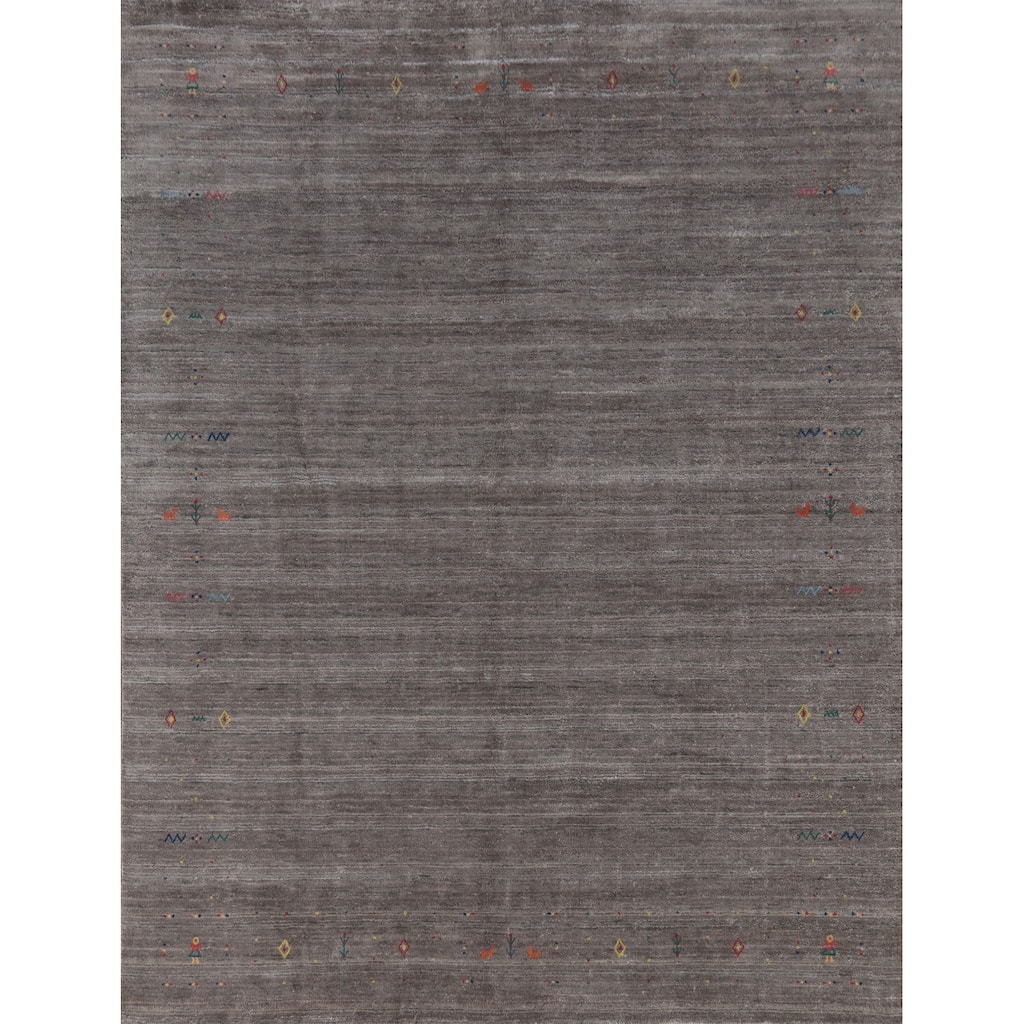 Hand Knotted Oriental 100% Wool Carpet Tribal Tribal Greys & Charcoal Gabbeh Area Rug - 9' 11'' X 8' 2''