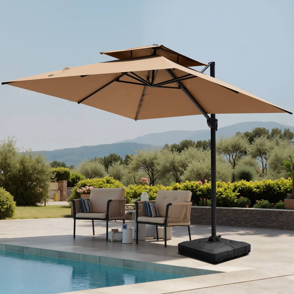 Pellebant Outdoor 10 FT Square Cantilever Patio Umbrella with Wheel Base