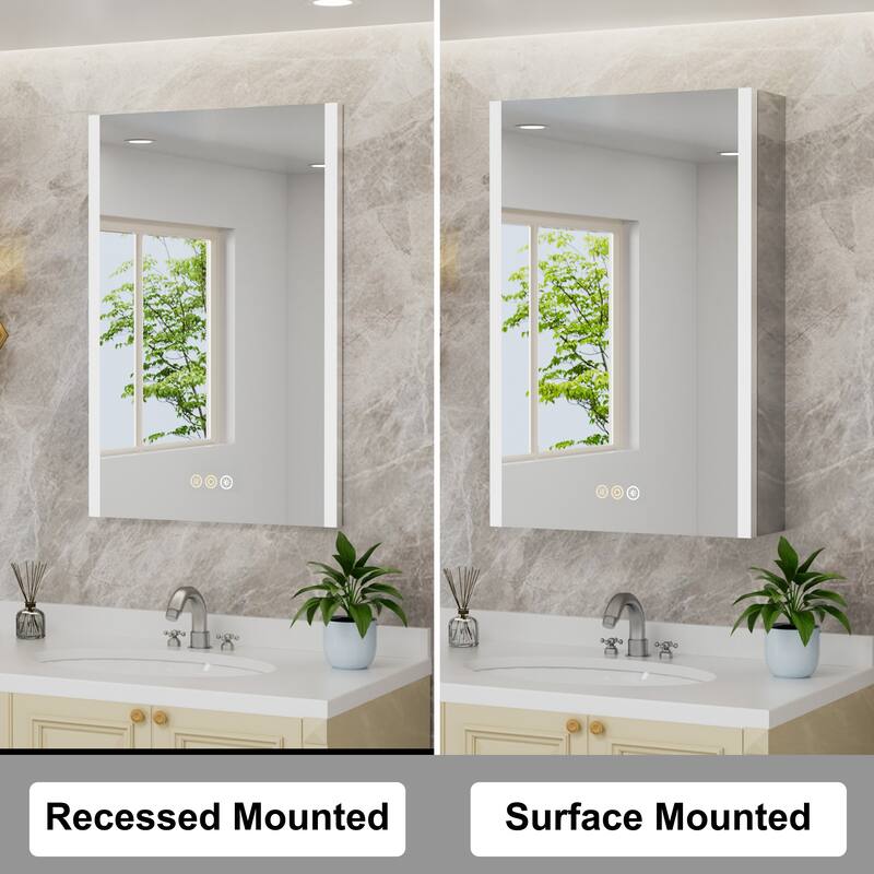 Rail Aluminum Recessed/Surface Mount Bathroom Medicine Cabinet with Mirror, Adjustable Brightness, Defogging & USB Port