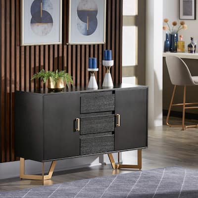 Cheyenne Black Finish Server with Gold Metal Base by iNSPIRE Q Modern