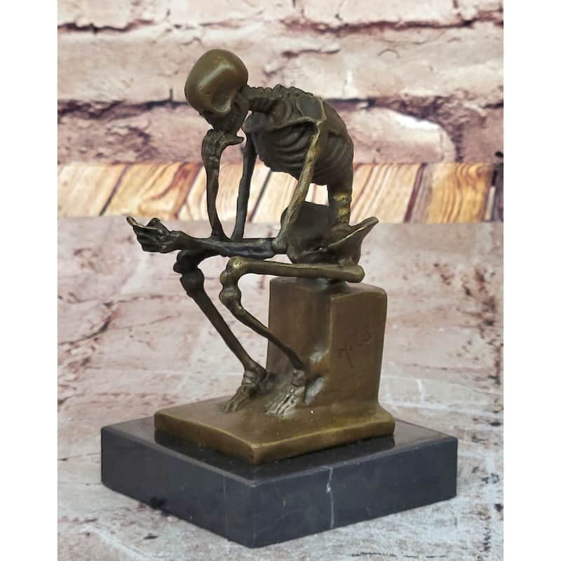 Skeleton Thinker Thinking Man Memento Mori Bronze Statuette Sculpture Figure 6 Inches X 4 Inches