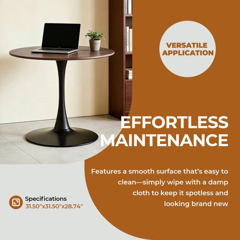 31.5" Mid-century Dining Table for 2-4 people With Round MDF Table Top, Pedestal Dining Table, Coffee Table