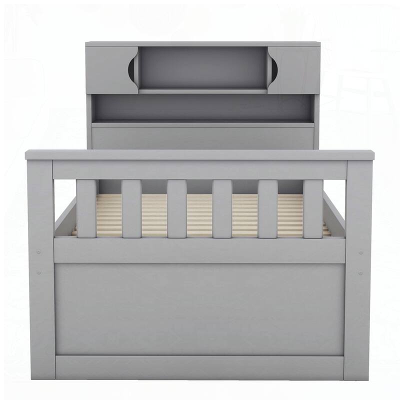 Captain Platform Bed Frame with Storage Bookcases and Shelves