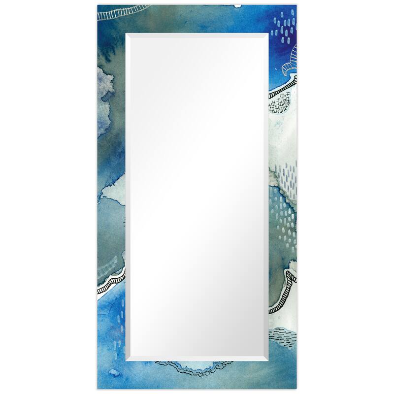 "Subtle Blue"Abstract Rectangular Beveled Wall Mirror on Free Floating Tempered Glass - Multi