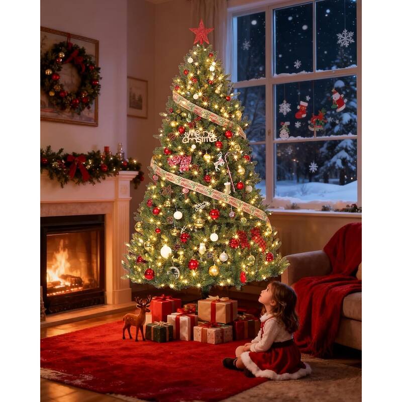 4.5Ft Artificial Christmas Tree with 1000 Branch Tips Easy Foldable Stand Sturdy Metal Frame - N/A