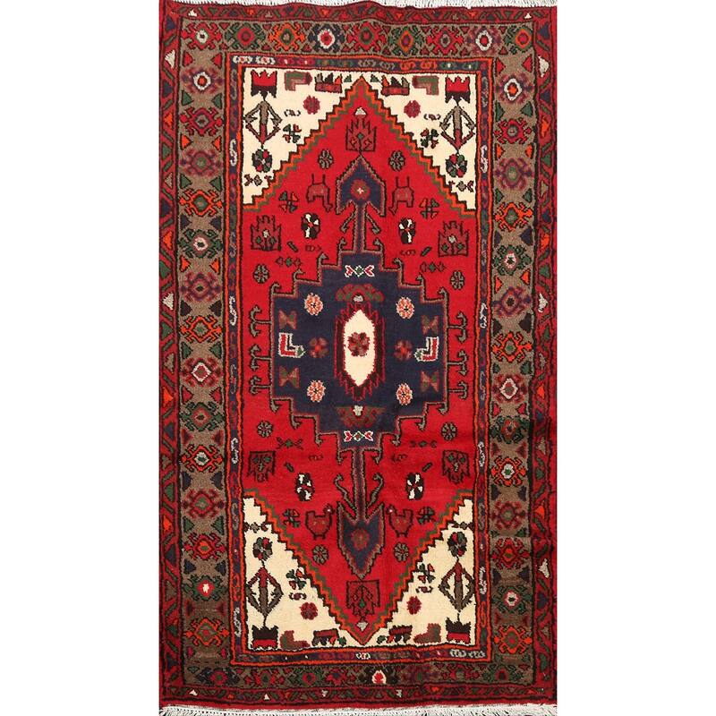 Geometric Persian Hamedan Home Decor Area Rug Hand-knotted Wool Carpet - 3'0" x 4'10"