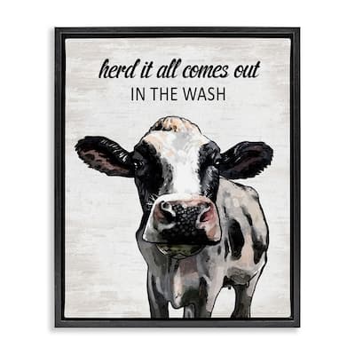 Stupell Farm Animal Laundry Pun Framed Floater Canvas Wall Art Design By Lettered and Lined