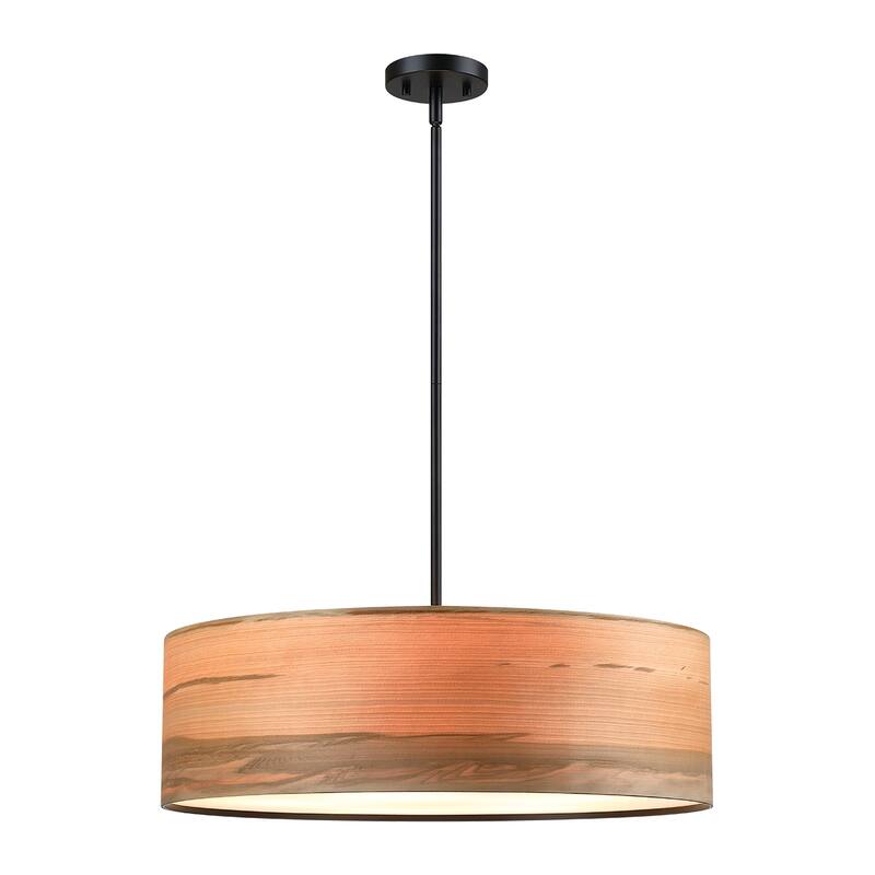 Breaux 5-Light Wood Veneer Drum Chandelier with Black Canopy - 24" Width
