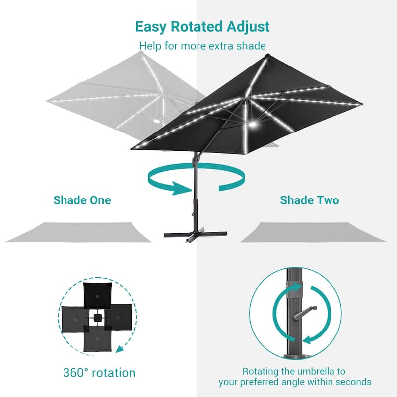 BONOSUKI 11.5x9FT LED Cantilever Patio Umbrella with 360 Rotation