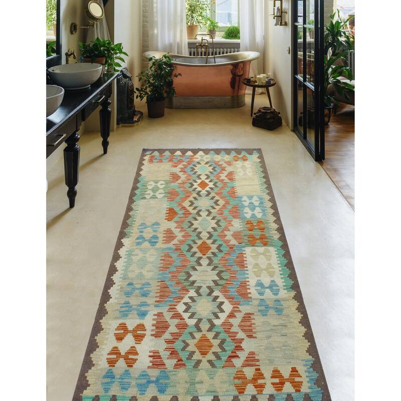 Sun Faded Flatweave Wadswort Red/Brown Runner - 2'7" x 6'5"