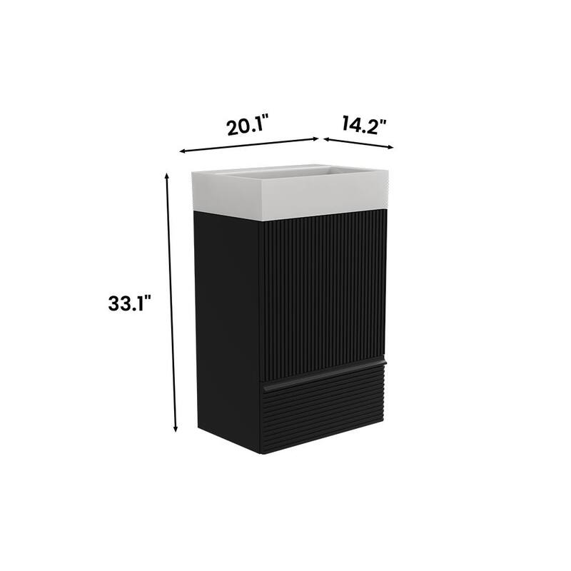 20" Striped Bathroom Vanity with Ceramic Sink, Freestanding Bathroom Cabinet for Modern Bathroom, KD