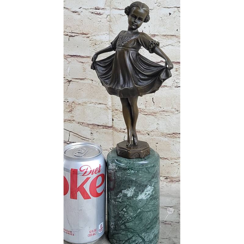 Curtsying Ballerina Girl Ballet Dancer Child Bronze Sculpture Statue Figure On Green Marble Base