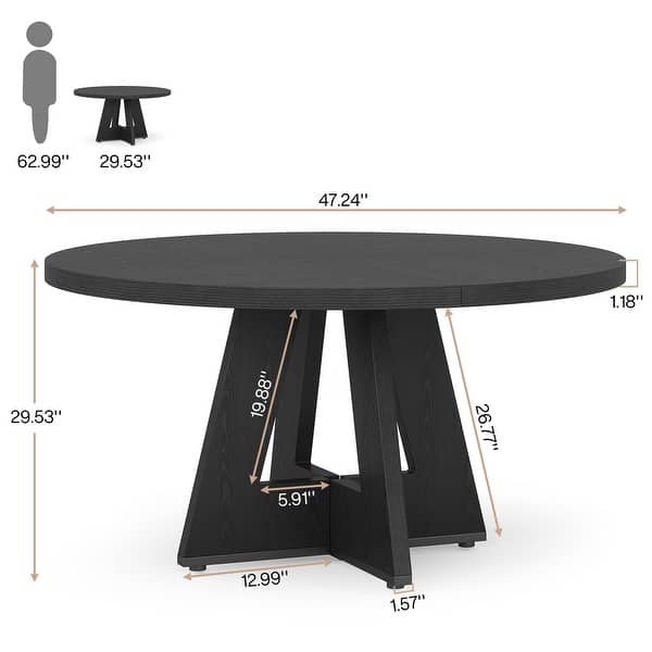 dimension image slide 0 of 7, 47" Round Dining Table for 4, Farmhouse Kitchen Table Small Dinner Table Wood Kitchen Table for Dining Room Living Room