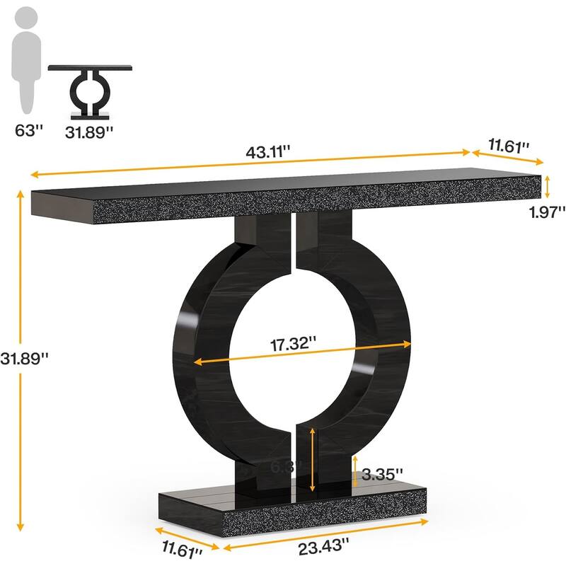 Acrylic and Glass Console Table with O-Shaped Base Design - 43.11"W x 11.61"D x 31.89"H
