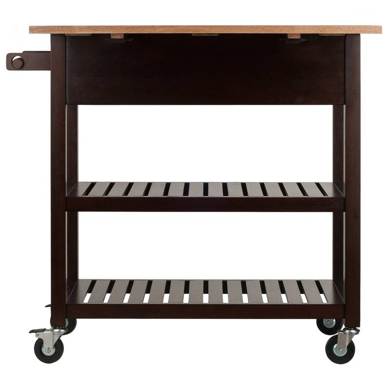Langdon Kitchen Cart, Drop Leaf, Cappuccino and Natural - 36.57 x 26.42 x 34.45 inches