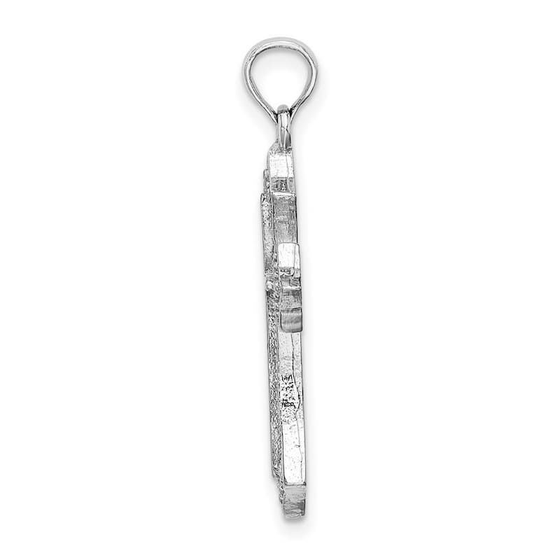 Curata 14k White Gold Heavily Textured Coptic Cross Necklace 16mm x 23.3mm