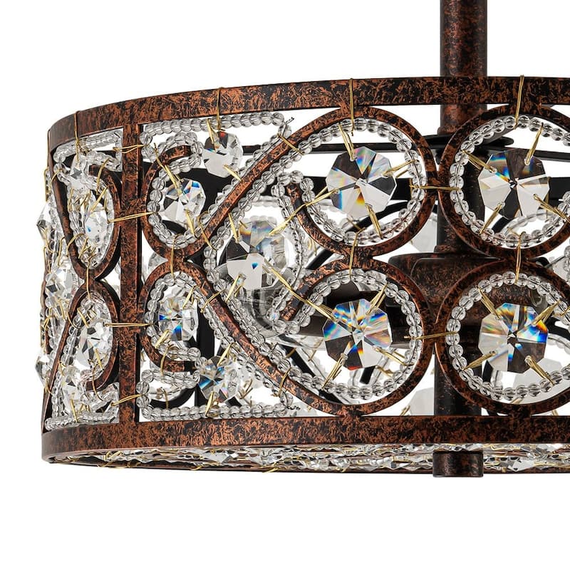 Spanish Vintage Crystal Bronze Drum Semi Flush - 13in