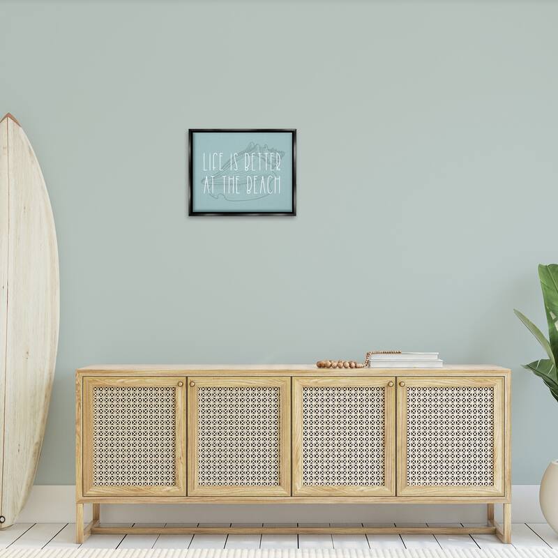 Stupell Better at Beach with Shell Framed Floater Canvas Wall Art Design by Lil' Rue
