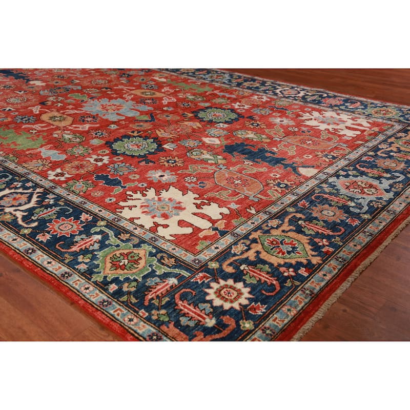 Vegetable Dye Floral Ziegler Rug Hand-Knotted Wool Carpet - 6'7"x 9'11" - 6'7"x 9'11" - Red