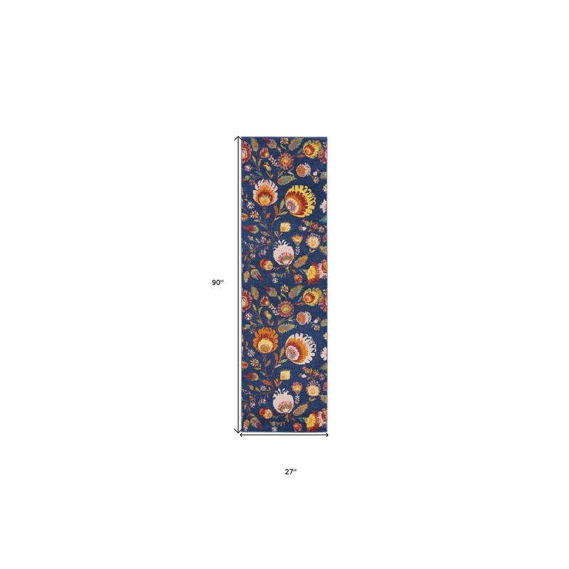 Civo Power Loomed Floral Traditional Low Pile Area Rug By HomeRoots - 90' X '27' X '0.25