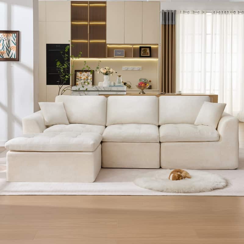 110" L-Shaped Chenille Sectional Sofa with Ottoman, No Assembly Required