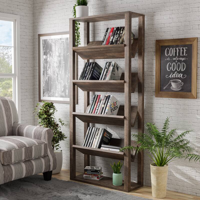 Puno Contemporary 5-Shelf Open Back Bookcase by Furniture of America