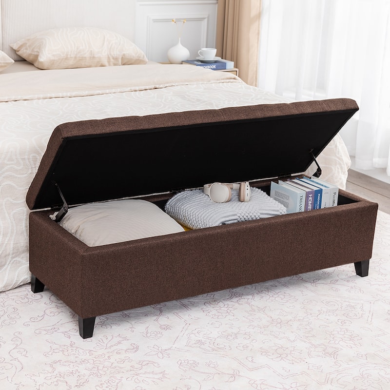 Adeco 50" Bonded Leather Storage Ottoman Bench