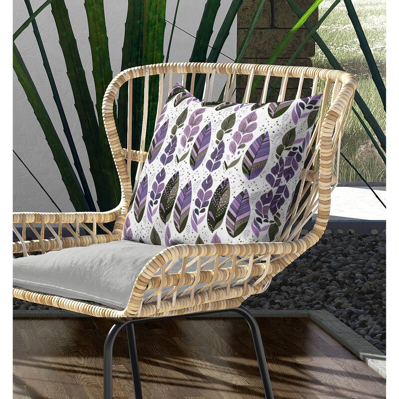 Tribal Leafy Treasures Indoor/Outdoor Reversible Throw Pillow Purple and Green