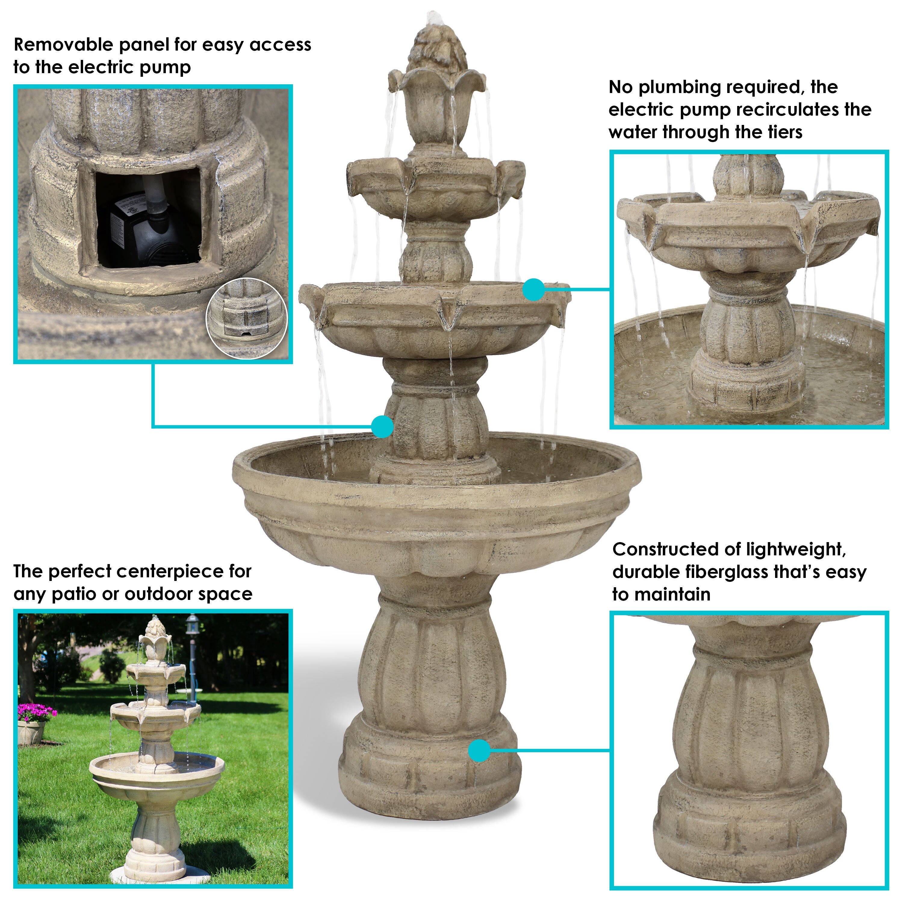 Sunnydaze 3 Tier Outdoor Garden Patio Water Fountain Sunnydaze 3 Tier Outdoor Garden