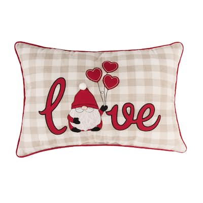 20" x 13" Love Gnome Hearts Plaid Embroidered Throw Valentine's Day Pillow