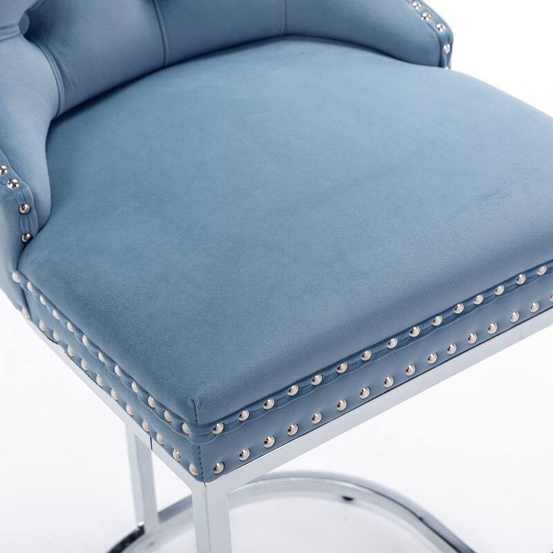 Tufted Upholstered Counter Height Bar Stools with Nailhead Trim, Set of 2